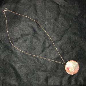 Jewelry - Gold necklace with pink octagonal pendant. Jewelry - Gold necklace with pink octagonal pendant.